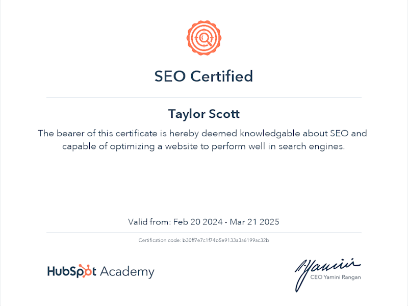 Cover image for Hubspot SEO Certificate