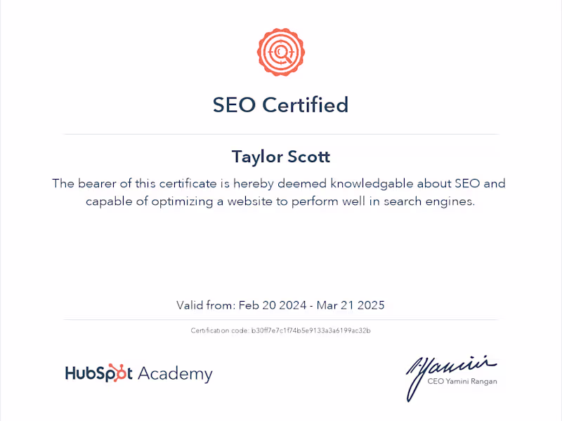 Cover image for Hubspot SEO Certificate