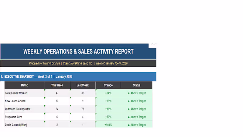 Cover image for Weekly Sales Operations & CRM