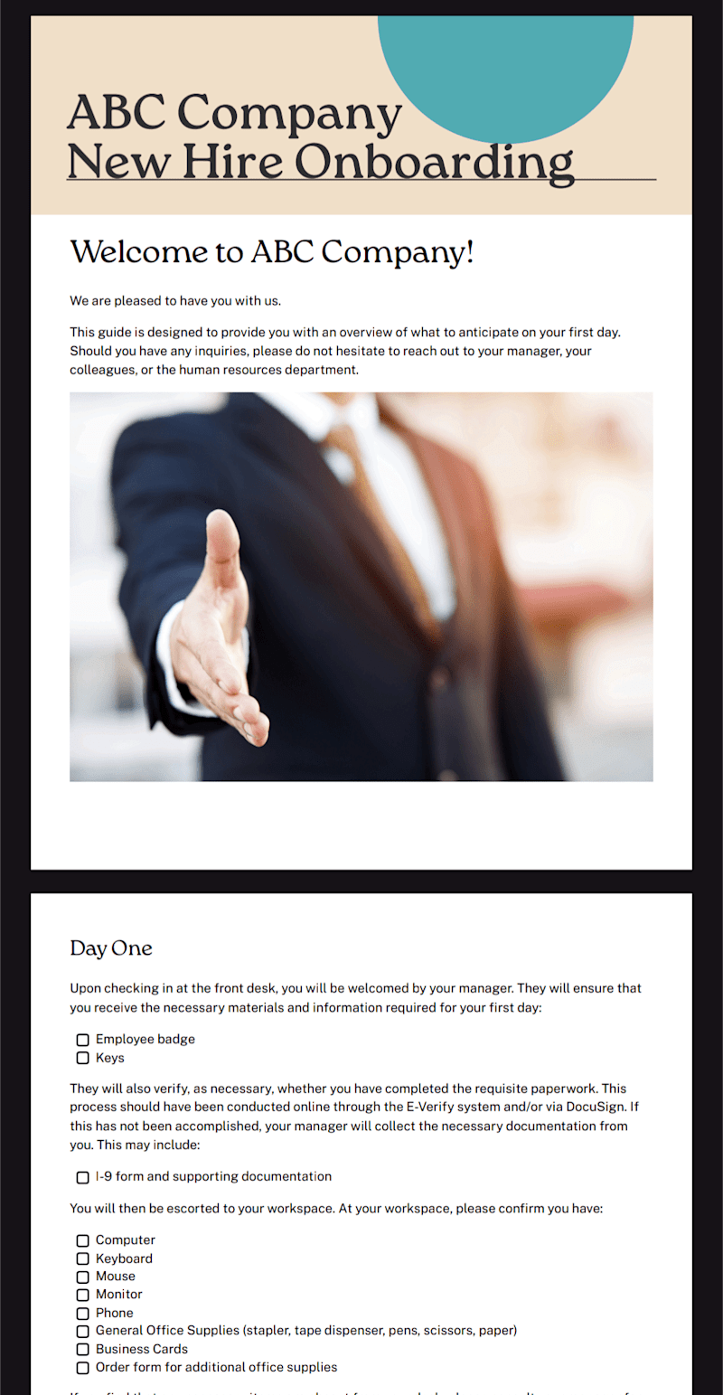 Cover image for New Employee Onboarding Handbook