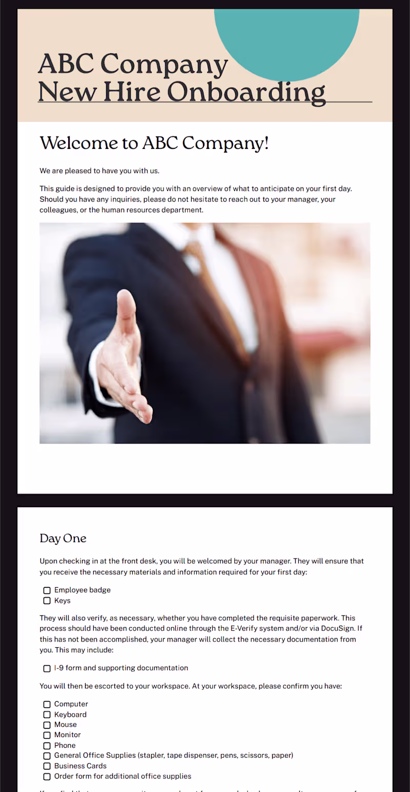 Cover image for New Employee Onboarding Handbook