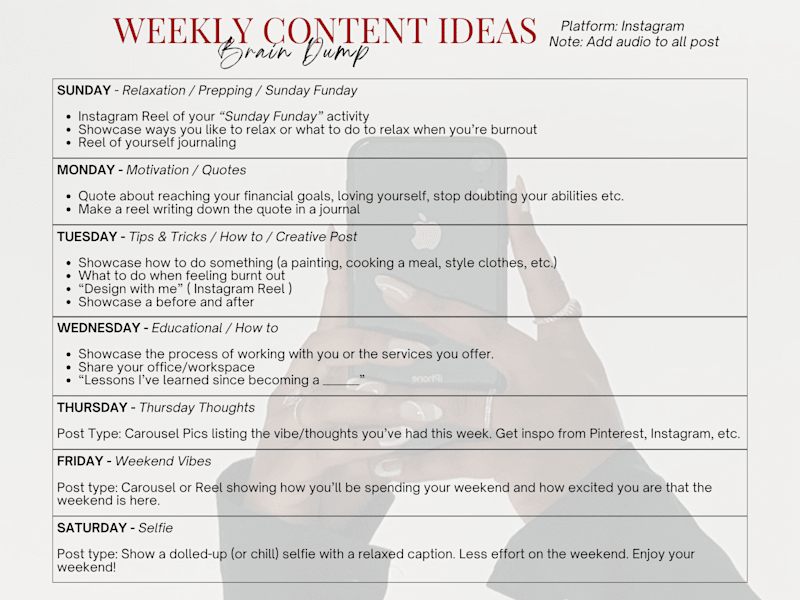 Cover image for Weekly Content Ideas for The Busy Entrepreneur 