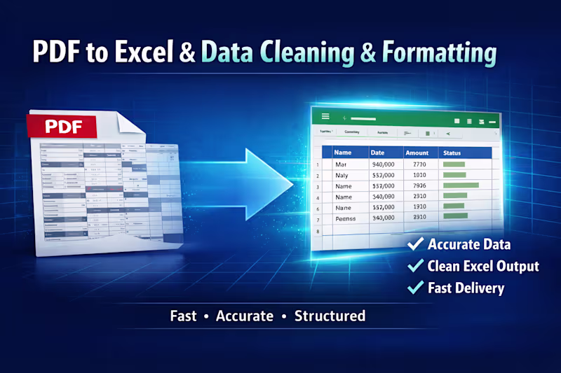 Cover image for PDF to Excel Conversion & Professional Data Cleaning