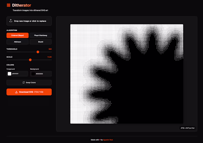 Cover image for Ditherator: Custom Dithered Image Generator