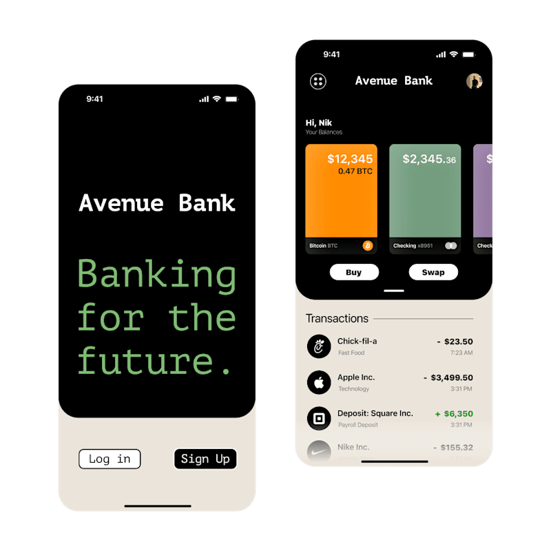 Cover image for Avenue Bank - TradFi & DeFi App Concept