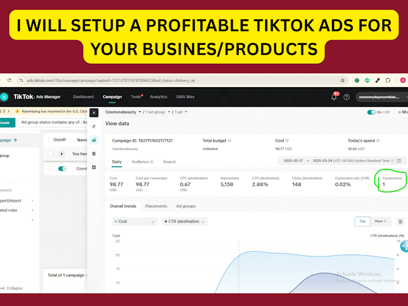 Cover image for I will setup a profitable tiktok business products ads campaign