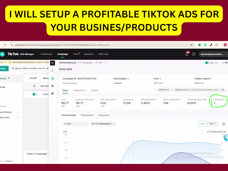 Cover image for I will setup a profitable tiktok business products ads campaign