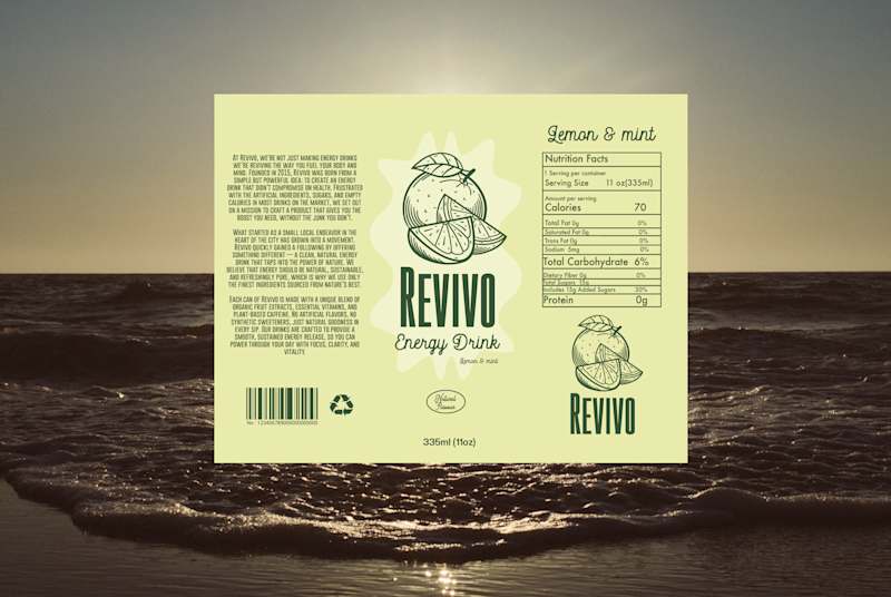 Cover image for Revivo Energy drink packaging design