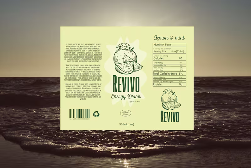 Cover image for Revivo Energy drink packaging design