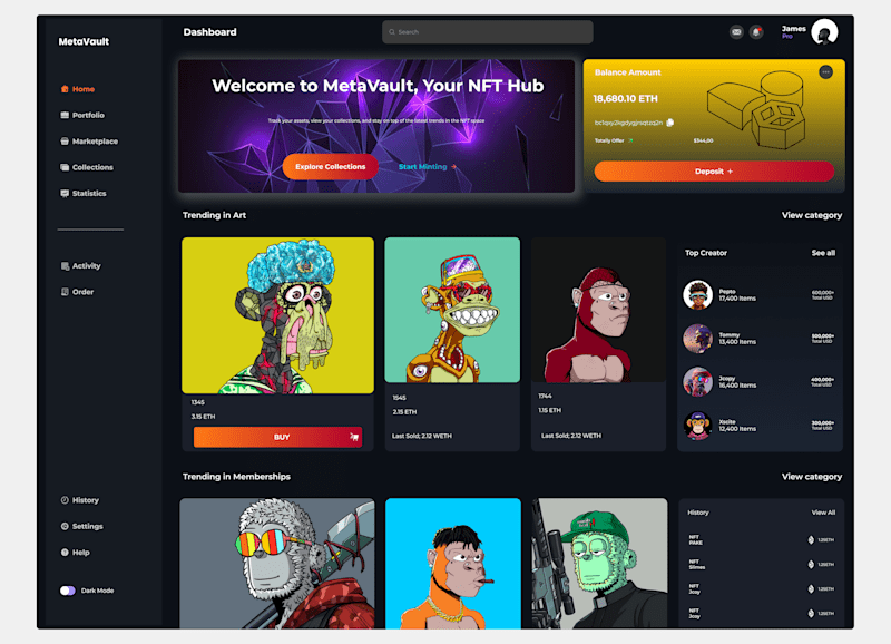 Cover image for MetaVault NFT Dashboard Design