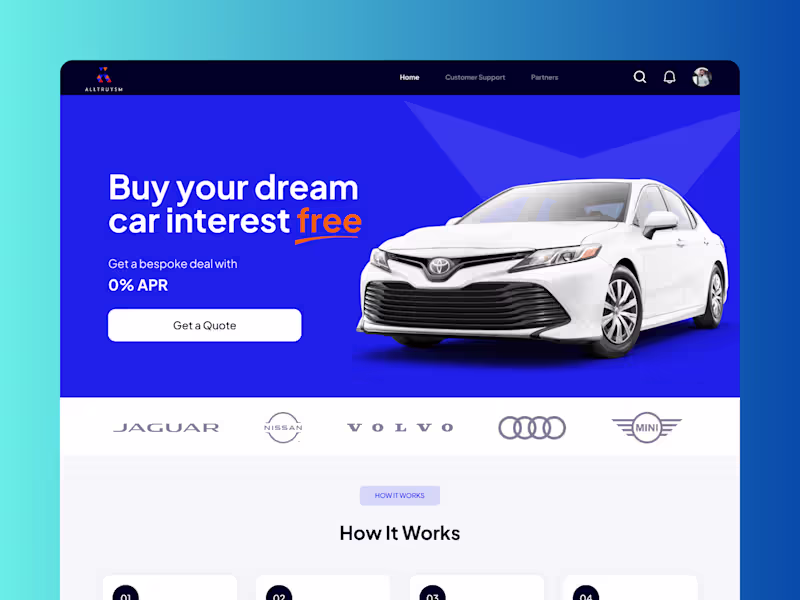 Cover image for Web Design: Alltruysm, interest free car finance