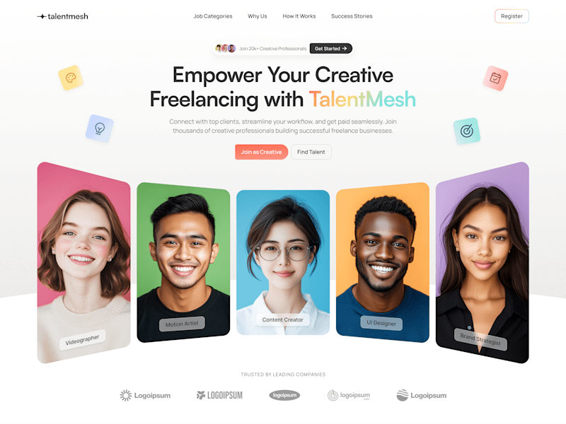 Cover image for TalentMesh: Framer Website, Dashboard, Motion, and Branding.
