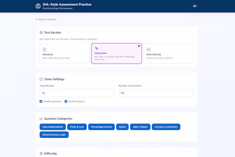 Cover image for SHL-Style Assessment Practice Web App Development