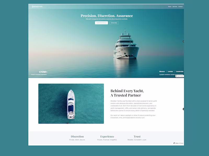 Cover image for Obsidian Yacht | Luxury Yacht Charters & Experiences