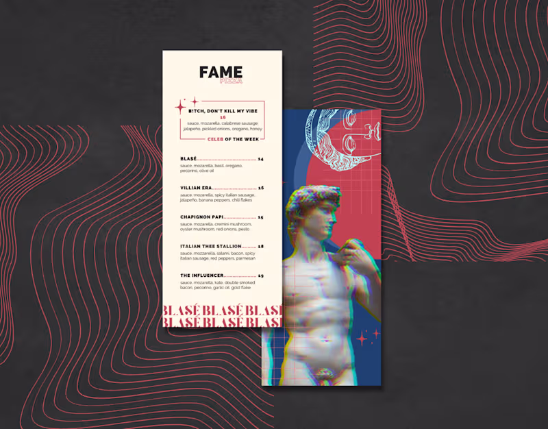 Cover image for fame pizza ghost kitchen - brand development, menu design.