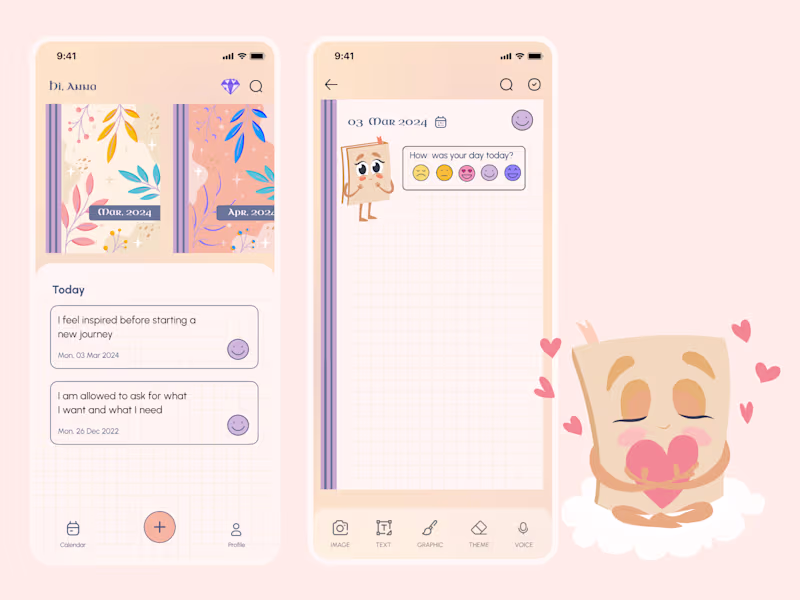 Cover image for UI/UX Mobile App Design for a Gamified Diary | Notes App