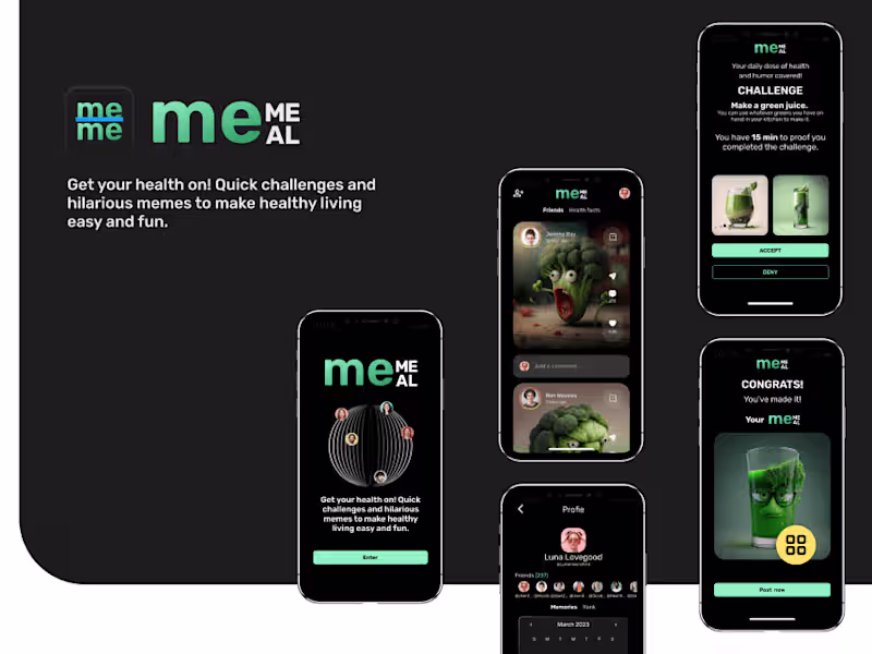 Cover image for meMeal mobile app. Hackathon edition