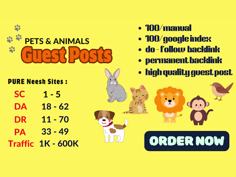 Cover image for I do submit Guest Posts on pure PETS and ANIMALS niche sites. 