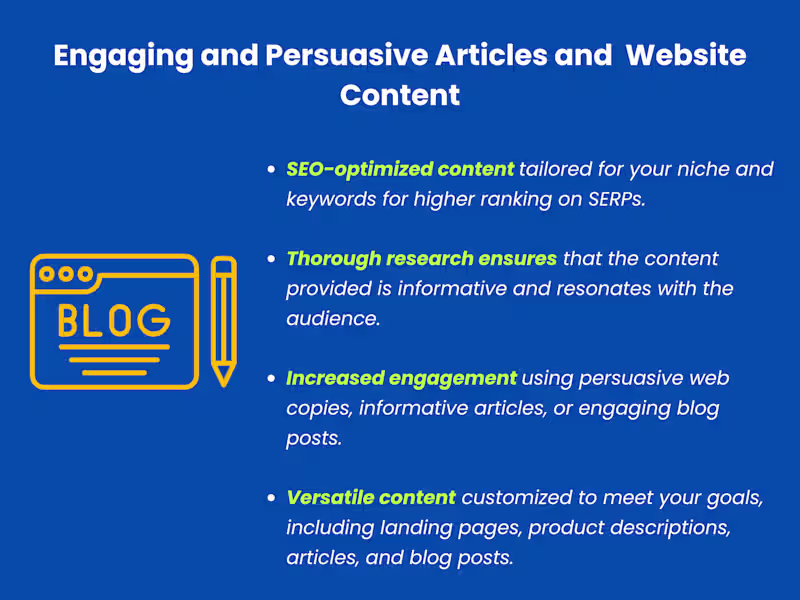Cover image for I will write engaging and persuasive articles and web content