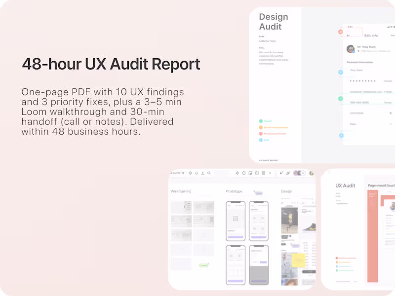 Cover image for 48-hour UX Audit (SaaS / e-commerce) — €300 fixed