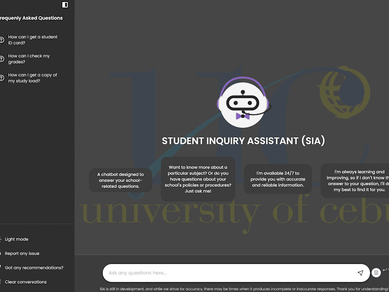 Cover image for GitHub - gochuicod/SIA: Chatbot for UC Main