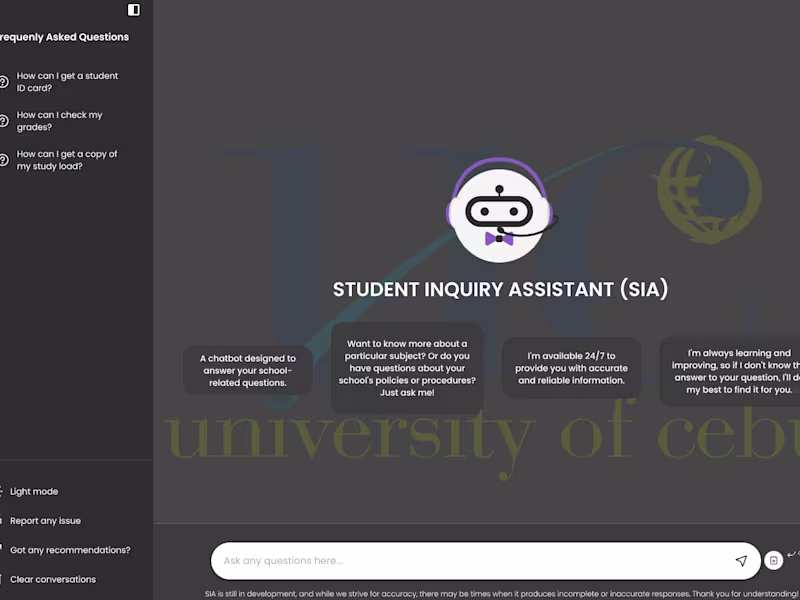 Cover image for GitHub - gochuicod/SIA: Chatbot for UC Main