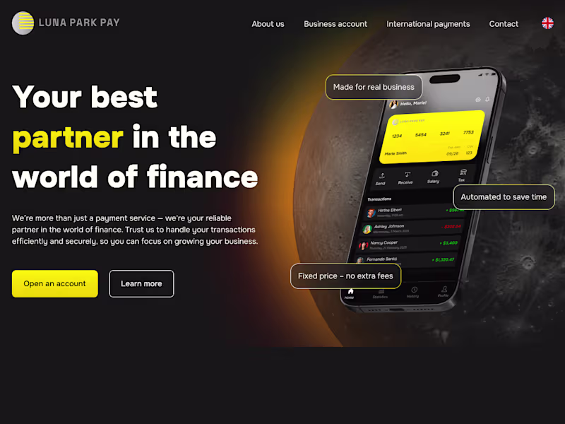 Cover image for Lunaparkpay website on Webflow for payments ecosystem