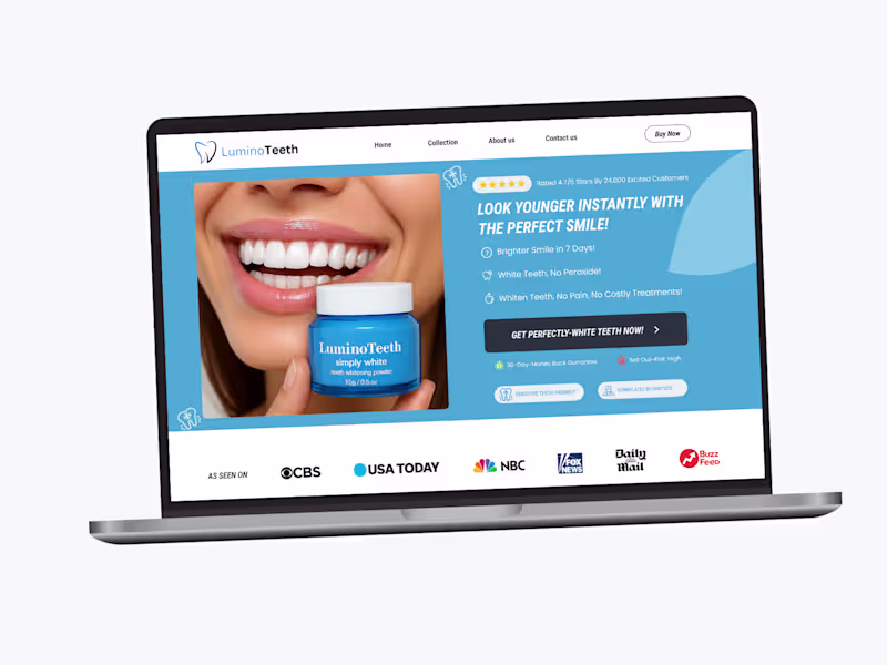 Cover image for CRO Focused Teeth Whitening Powder Shopify landing page