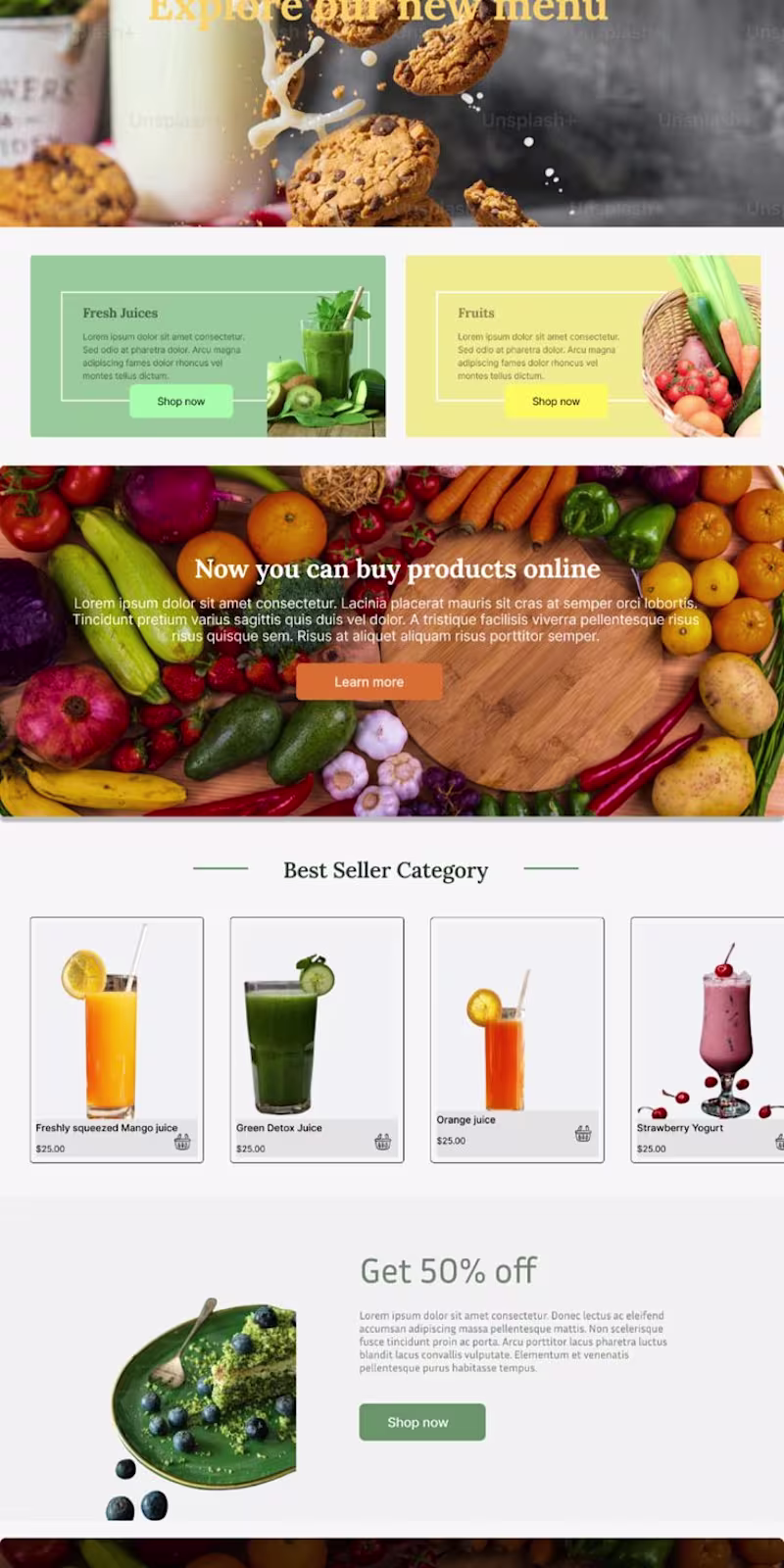 Cover image for A look at a website page of a pastry and juices shop.