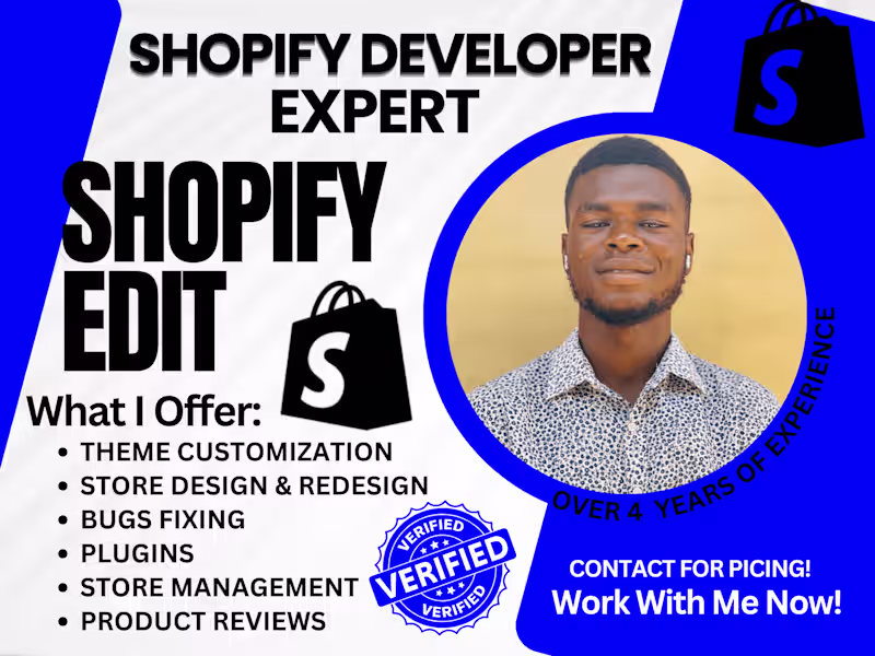 Cover image for I will edit, update, manage shopify and customize shopify store 