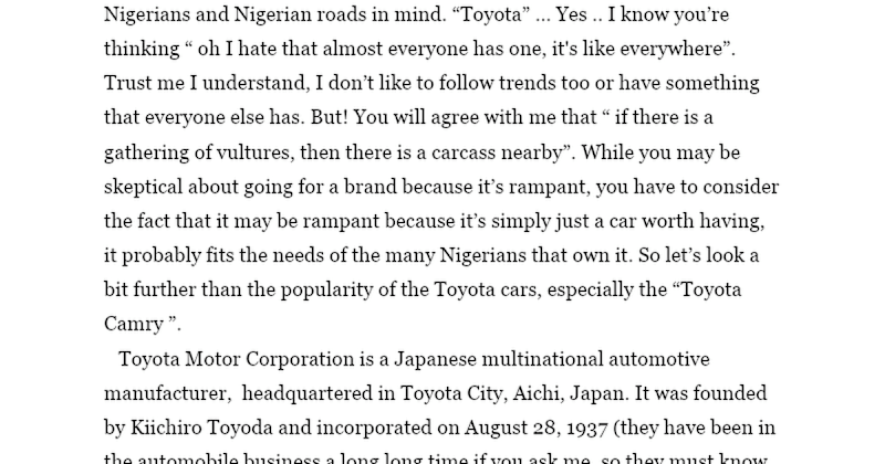 Cover image for 5 Reasons Why Every Nigerian should Consider a  Toyota Camry.