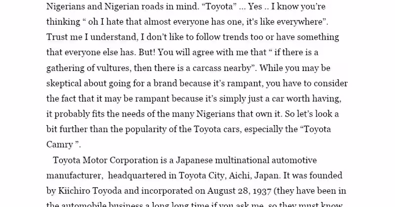 Cover image for 5 Reasons Why Every Nigerian should Consider a  Toyota Camry.