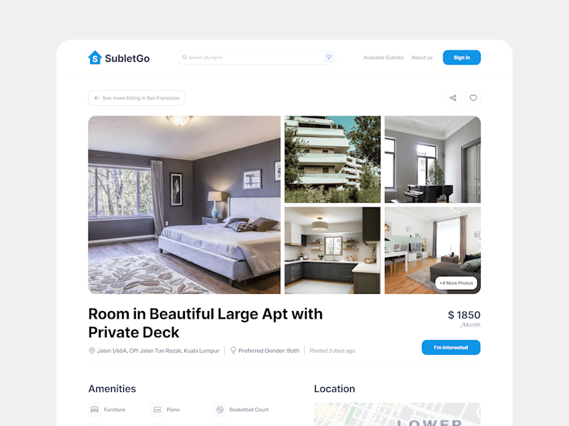 Cover image for SubletGo - Inner Listing Page UI UX Design