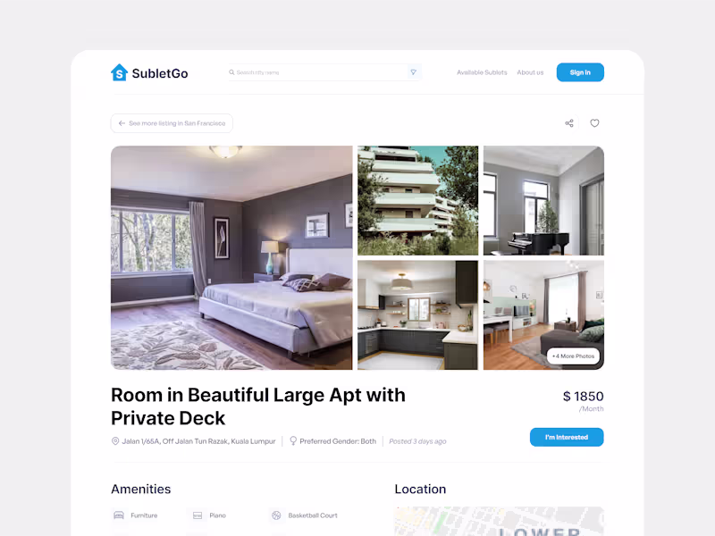 Cover image for SubletGo - Inner Listing Page UI UX Design