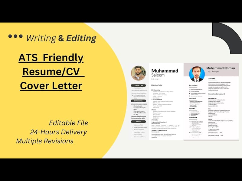 Cover image for I will create ATS friendly Resume, CV, and Cover letter. 