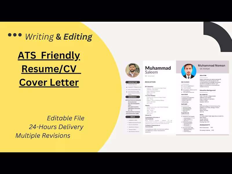 Cover image for I will create ATS friendly Resume, CV, and Cover letter. 