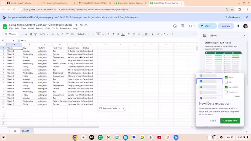 Cover image for 6-week Instagram content calendar created