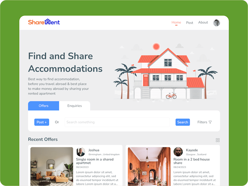 Cover image for ShareRent - Apartment Sharing platform for Migrants