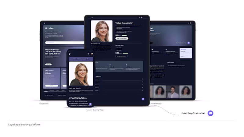 Cover image for Leya is a telelegal platform that helps users book lawyers t...