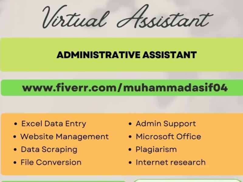 Cover image for I will be your task administrative and data entry virtual assist