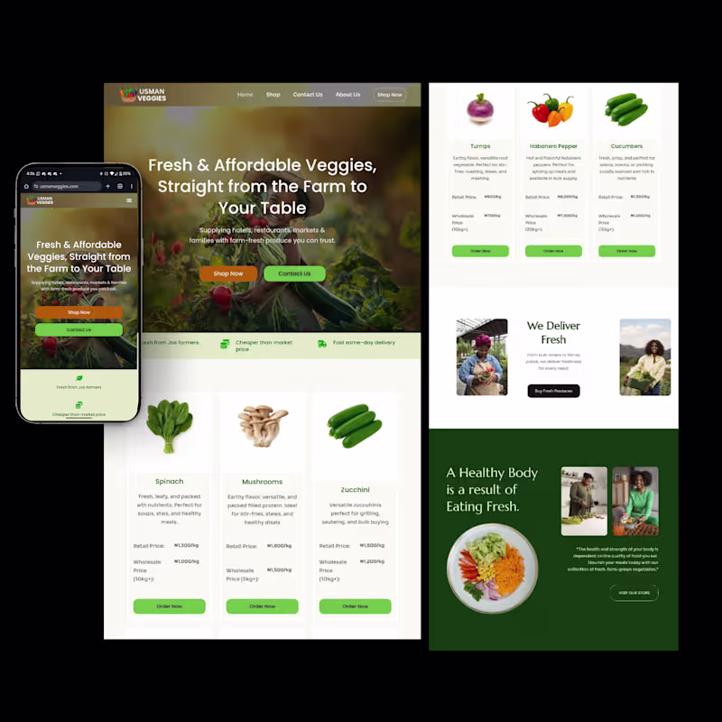 Cover image for Basic Shopping Website Design & Branding for UsmanVeggies