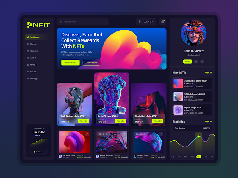 Cover image for NFT Marketplace Dashboard Dark