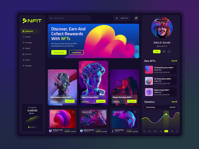 Cover image for NFT Marketplace Dashboard Dark
