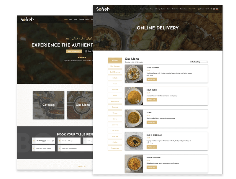 Cover image for Sofreh Restaurant - Custom Online Ordering & Website Design
