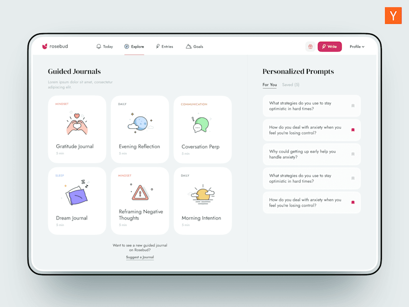 Cover image for Product design for AI (SaaS) journal for mental health Rosebud