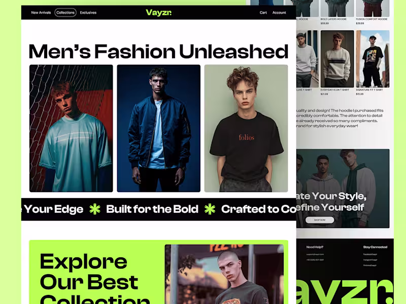 Cover image for Vayzr - Men Fashion Brand - Online Store - UI UX Design