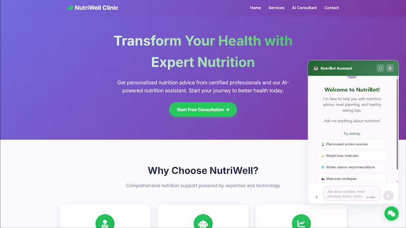 Cover image for AI-Powered Nutrition Clinic Website with Integrated Chatbot