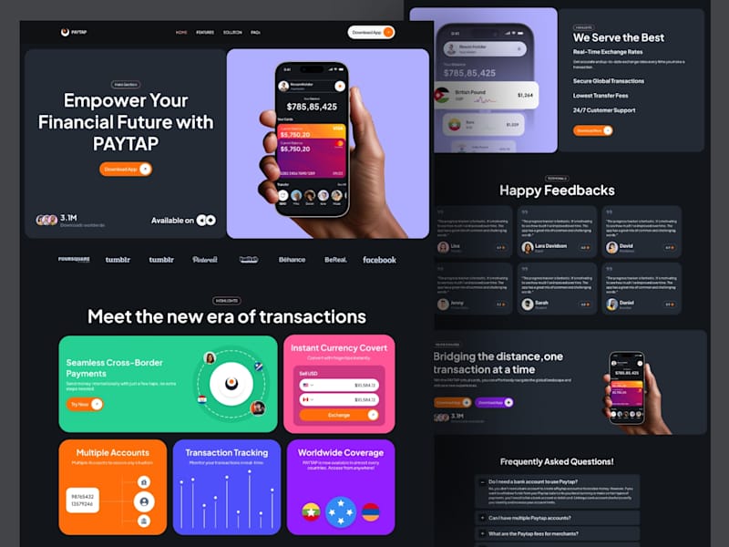 Cover image for Paytap Fintech App Landing Page Design