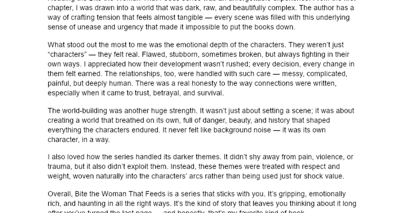 Cover image for Review of 'Bite the Woman That Feeds' Series