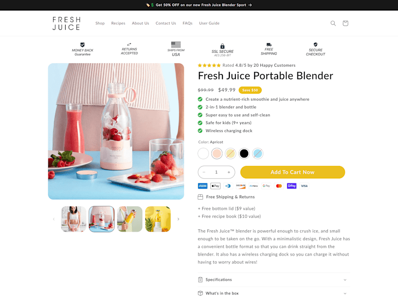 Cover image for High-Converting Shopify Product Page - Portable Blender